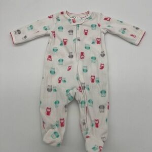 Carter's One Piece White Baby Girl 3 Month Fleece Warm Jumpsuit Multicolor Owls